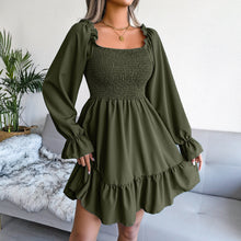 Load image into Gallery viewer, Square Neck Flared Long Sleeve Ruffle Swing Dress