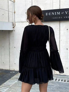 Solid color sexy dark V beach skirt women's chiffon dress