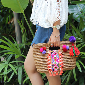 Summer straw bag woven tassel fresh travel beach holiday portable shoulder messenger bag