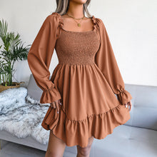 Load image into Gallery viewer, Square Neck Flared Long Sleeve Ruffle Swing Dress