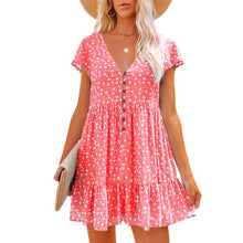 Load image into Gallery viewer, V-neck buttons, small florals, short sleeves, loose casual dress, women&#39;s wear
