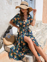 Load image into Gallery viewer, V-neck, short sleeves, lace-up high-rise maxilla dress, beach casual dress