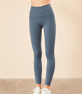 Spliced pocket size double-sided nylon high elastic sports high waist hip tight yoga pants women.