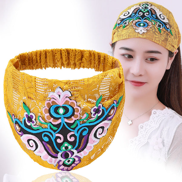 Women's fashion trends in hairband ethnic headdress embroidered hair accessories