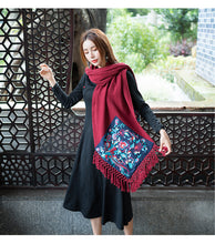 Load image into Gallery viewer, New Cotton and Linen Embroidered Cheongsam Scarf, Shawl, Dual-use, Vintage Style Scarf