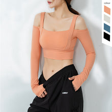 Load image into Gallery viewer, Tight All-in-one Yoga Suit Long-sleeved Off-the-shoulder Sports Top Women&#39;s Gym Running T-shirt