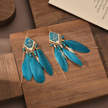 Load image into Gallery viewer, Fringed bohemian red earrings, vintage feather earrings