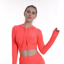 Load image into Gallery viewer, Yoga clothes Jacquard bubble hooded long sleeve Women&#39;s fitness clothes Sports Yoga tops