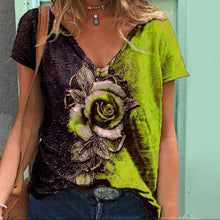 Load image into Gallery viewer, Summer V-neck 3D rose short sleeve loose T-shirt blouse