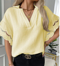 Load image into Gallery viewer, New Summer Lace Trim V Neck Short Sleeve Casual Shirt