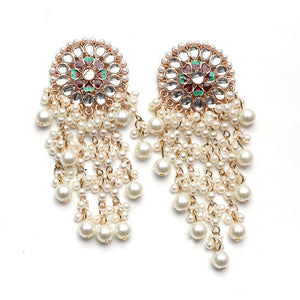 Fashion retro exotic ethnic style exaggerated earrings palace style diamond pearl tassel earrings