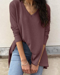 Women's casual loose V-neck bottoming shirt long-sleeved T-shirt