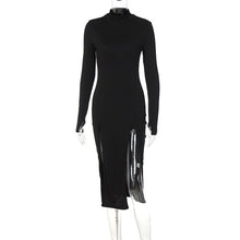 Load image into Gallery viewer, Design sense of new sexy style half turtleneck double slit slim dress