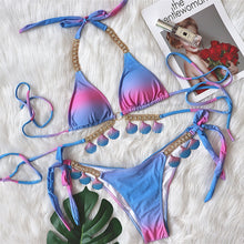 Load image into Gallery viewer, Sexy Strap Gradient Print Women&#39;s Split Swimsuit Luxury Crystal Diamond Bikini Shell Swimsuit