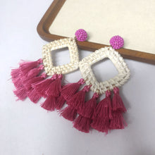 Load image into Gallery viewer, New vintage rattan tassel earrings earrings Bohemian handmade raffia earrings
