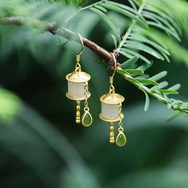 Prayer Wheel Earrings Silver Tassel Jasper Earrings Earrings Ethnic Style