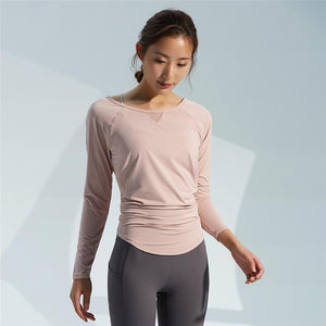 Autumn yoga clothes ladies loose mesh stitching long sleeve fitness clothes sports jacket running quick-drying breathable T-shirt.
