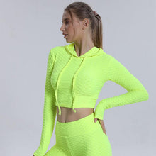 Load image into Gallery viewer, Yoga clothes Jacquard bubble hooded long sleeve Women&#39;s fitness clothes Sports Yoga tops