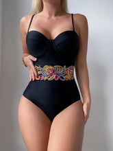 Load image into Gallery viewer, Black bandeau one-piece swimsuit looks skinny bikini