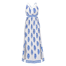 Load image into Gallery viewer, Sexy vintage print slit backless lace-up dress bohemian beach maxi summer