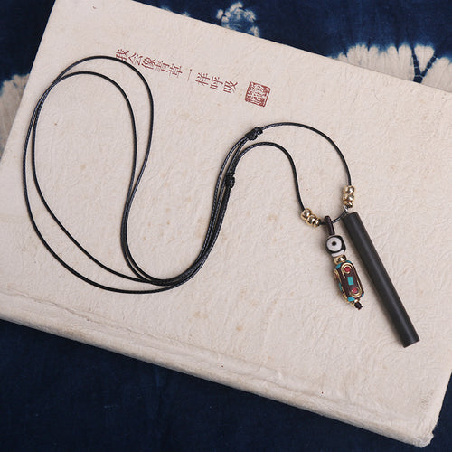 Ethnic Nepalese Ebony Letter Necklace Peace Brand Retro Simple Sweater Chain Costume Accessories Long necklace