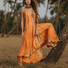 Load image into Gallery viewer, Summer sexy sleeveless halterneck lace-up open-back print dress