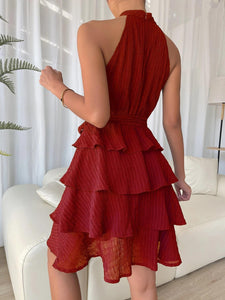 Women's panels sleeveless ruffled dresses