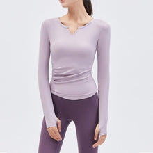 Load image into Gallery viewer, Yoga suit long sleeve T-shirt running top V-neck nude fitness top female