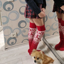 Load image into Gallery viewer, Christmas elk long tube wool pile over the knee pile sock woman