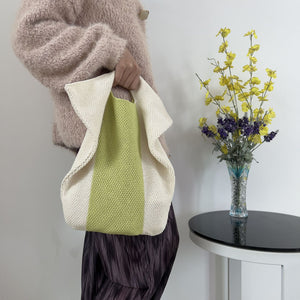 Contrast Color Simple Leisure Commuter Handbag Knitted Bag Retro Tote Bag Female