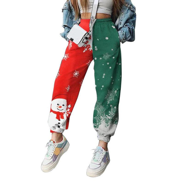 Women's Christmas positioning printing loose fitness sports harem pants temperament commuter trousers