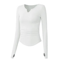 Load image into Gallery viewer, Yoga suit long sleeve T-shirt running top V-neck nude fitness top female