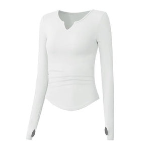 Yoga suit long sleeve T-shirt running top V-neck nude fitness top female