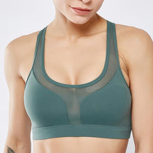 Load image into Gallery viewer, Sports bra back pocket shock absorption sexy bar stitching mesh sports jacket yoga top