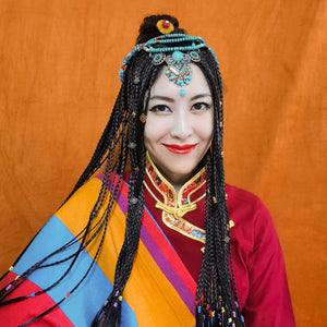 Ethnic Tibetan hair ornaments tiara headwear Bohemian blue-green multilayer beaded pendant headwear