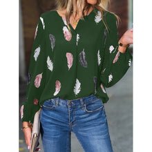 Load image into Gallery viewer, Women&#39;s V-neck feather print long sleeves loose T-shirt blouse