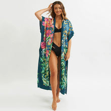 Load image into Gallery viewer, Polyester green printed beach blouse sexy cardigan loose sun protection bikini blouse