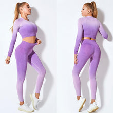 Load image into Gallery viewer, Yoga suit long sleeve suit women&#39;s seamless gradient fitness suit sports suit