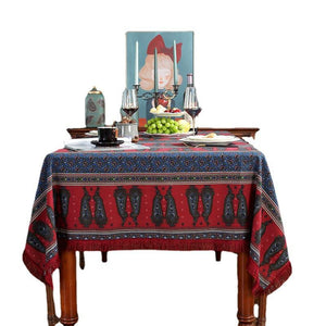 Bohemian cotton and linen printing table linen large pepper home coffee table red tassel rectangular tablecloth