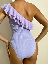 Load image into Gallery viewer, One-piece swimsuit women&#39;s new solid ruffled one-shoulder swimsuit