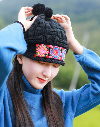 Ethnic style hat vintage Chinese style beanie knitted hat travel hat woman