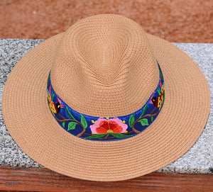 National style Embroidered Hat Straw Hat Sun-proof Visor Big Brim Summer Days Ladies National hat