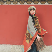 Load image into Gallery viewer, Spring and autumn ethnic style Cape travel warm Tibet imitation cashmere cape oversized Cape scarf