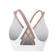 Load image into Gallery viewer, Contrast color sports bra nude fabric Yoga suit tight beautiful back fast dry running vest women