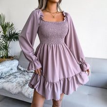 Load image into Gallery viewer, Square Neck Flared Long Sleeve Ruffle Swing Dress