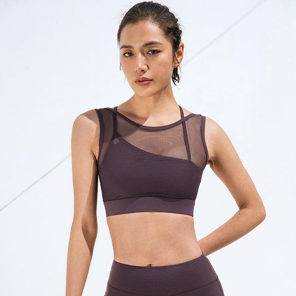 Mesh stitching yoga back large size underwear bra running fitness sports bra