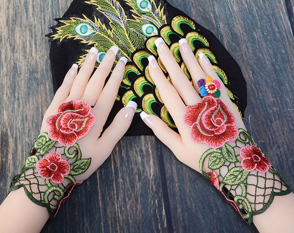 Concealer Gloves Wrist Summer Embroidered Dance Lace Embroidered Folk Dance Gloves