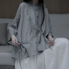 Load image into Gallery viewer, Ice Silk Grey Doll Sleeve Drawstring Loose Effortless Shirt Top
