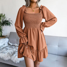 Load image into Gallery viewer, Square Neck Flared Long Sleeve Ruffle Swing Dress