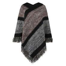 Load image into Gallery viewer, Contrast stripe knitted cape fringed cape